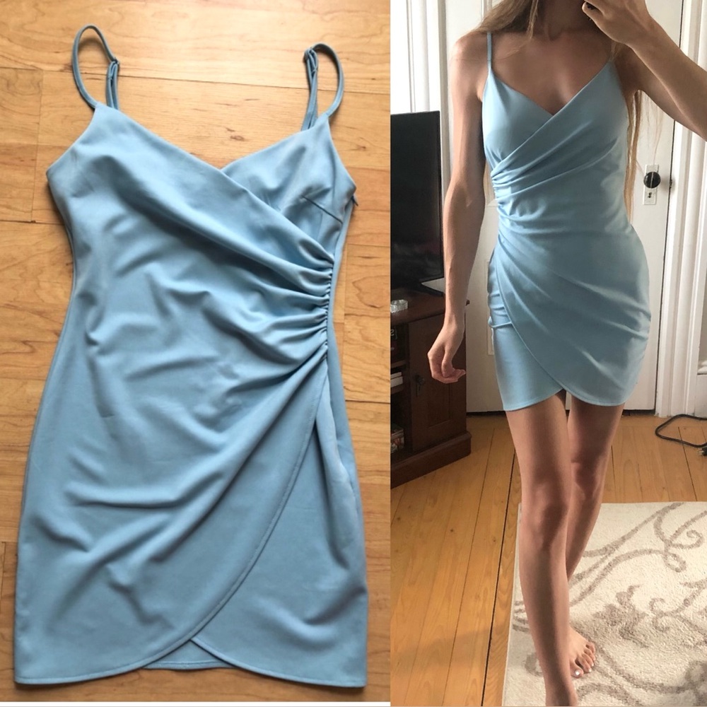 Elegant Blue Draped Dress S